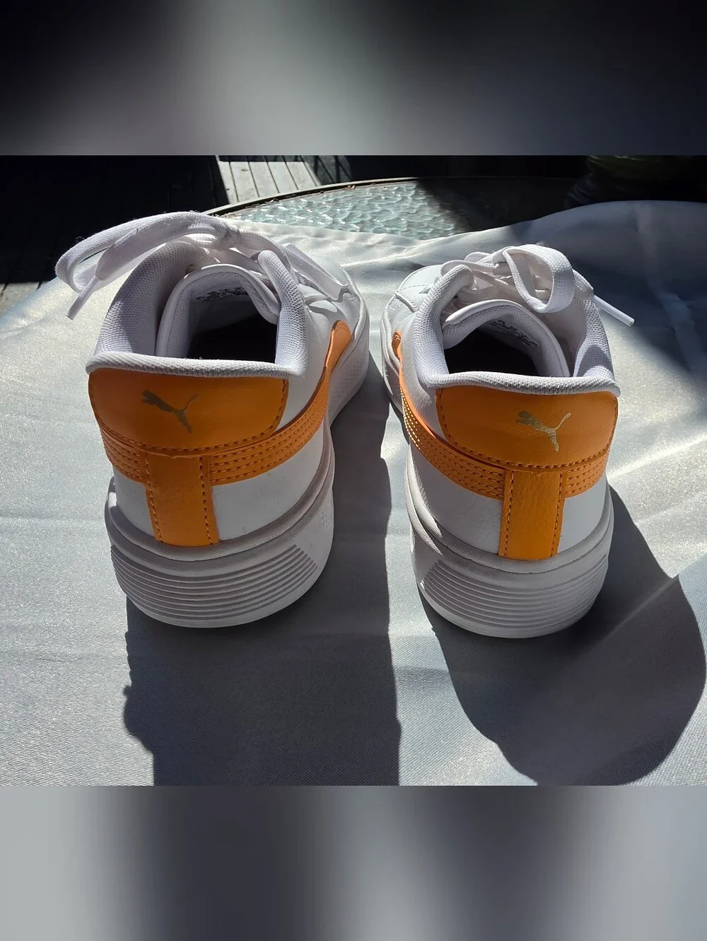 Puma White Leather Sneakers with Orange Formstrip - Women's Size 9
